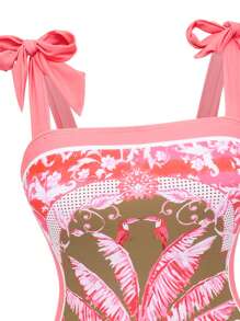 Swim Oasis 2 件套女士夏季针织图案粗肩带泳衣和图案前系带沙滩裙套装