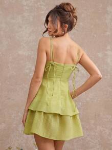 L'Amorae Elegant Double Strap Tiered Summer Sundress, Beach Outfit With Bow Details, Summer Outfits For Women - Green - View 3