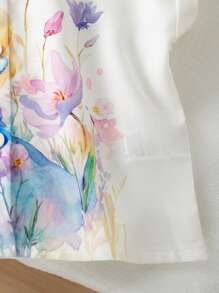 SHEIN 1pc Young Girls Elegant Flower Pattern Top, White Sleeveless Blouse With Delicate Details, Charming & Face-Flattering Design - White - View 7