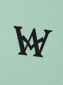 Manfinity Homme 2 件装男士字母印花圆领短袖休闲 T 恤和抽绳腰短裤套装 - 薄荷綠 - 查看 4