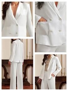 Anewsta Elaire Fashionable Versatile Linen Old Money Style Suit Set, Including Loose Fit Jacket Top And Pants, Elegant And Modest - White - View 8