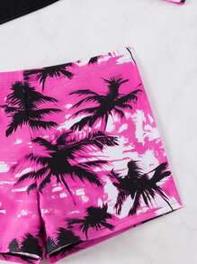 SHEIN Ensemble plage été 3 pièces pour femmes : Débardeur imprimé arbre de palme aléatoire, paréo transparent de couleur unie, slip de bikini de couleur unie. Élégant maillot de bain bikini - Multicolore - Voir 8