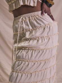 MUSERA Plus Size Tiered Tie Waist Maxi Skirt For Spring, Vacation, Summer, Holiday, Elegant