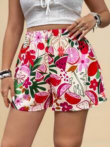 Travachic Quần short đi biển in hình trái cây Boho cỡ lớn cho mùa hè - Màu đỏ tím - Xem 6