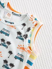 Cozy Pixies 2 Stück/Set Baby Jungen Cartoon Tier Muster gestrickte weiche Rundhals ärmelloser Lagen-Bodysuit Muster