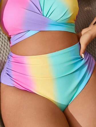 Slaydiva Plus Size Women Ombre Print Casual Swimwear Bottom