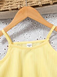 SHEIN Vintaside Kids 2pcs/Set Young Girl Fashion Ruffle Strap Top And Long Pants Set, Comfortable For Summer Holiday - Yellow - View 3