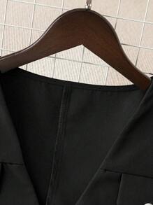 GlowEve 女士优雅时尚通勤休闲无袖 V 领收腰背心和 A 字长裙套装，纯色复古度假通勤 - 黑色 - 查看 3