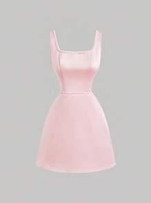 SHEIN MOD Vrouwen vierkante hals strik rug decor roze korte jurk