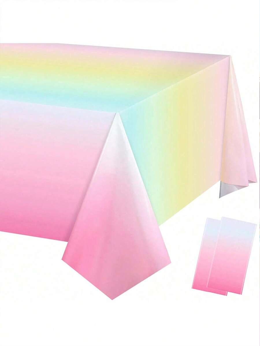 SHEIN 2 chiếc khăn trải bàn nhựa màu cầu vồng pastel, khăn trải bàn dùng một lần màu cầu vồng 108 x 54 inch, đồ trang trí tiệc cầu vồng, đồ dùng tiệc sinh nhật màu cầu vồng, khăn trải bàn màu pastel cho tiệc sinh nhật, tiệc cưới, đồ dùng tiệc, - Nhiều màu - Xem 1