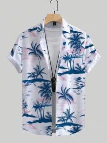 Manfinity RSRT Men's Palm Tree Print Casual Short Sleeve Shirt Tropical Shirt Men Beach Shirt For Men Men Beach Shirts Tropical Shirts For Men Summer Shirts For Men - Multicolor - View 3