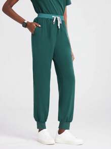 Scrubzie Button V Neck Design Four Pockets Scrub Sets Sporty Sets Comfortable Loose Beauty Salon Uniform, Nurse Short Sleeve Top & Drawstring Pants Set Women Scrubs For Women Women Scrub Sets Nurse Scrub Sets Women Scrub Sets For Women Essential Jogger Scrub Set Nursing Uniform Stretch V-Neck Top & Drawstring Cargo Pants Notch V-Neck Tuck In Top & Drawstring Straight Leg Pants Woman Scrub Set Nurse Beauty Salon Workwear Clinical Scrubs Top Pants Sets Spa Doctor Nursing Clinical Suit - Green - View 6