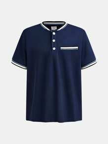 SHEIN Áo thun polo cổ bẻ rộng rãi, thoải mái, dành cho bé trai tuổi mới lớn - Màu xanh lam - Xem 1