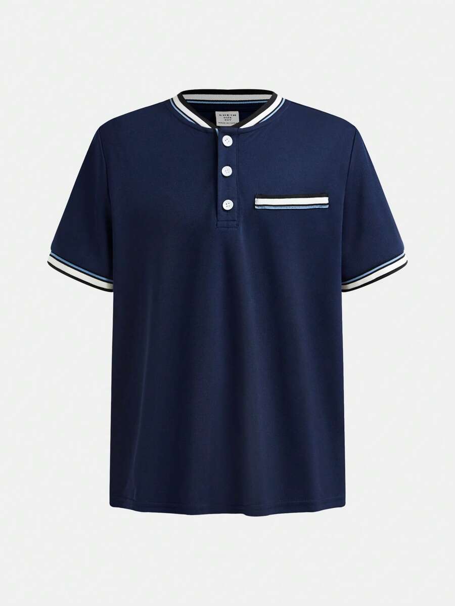 SHEIN Áo thun polo cổ bẻ rộng rãi, thoải mái, dành cho bé trai tuổi mới lớn - Màu xanh lam - Xem 1