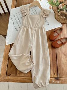 SHEIN X Scheana LMoss Kids 年轻女孩编织纯色荷叶边下摆连体裤