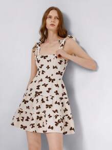 Aveloria Affinna 纹理面料蝴蝶结肩带无袖连衣裙