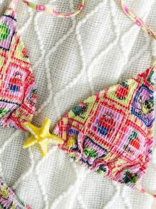 SHEIN Swim 2pcs Printed Lace Up Front Decor Bikini Set, Sexy & Stylish For Summer Beach Vacation - Multicolor - View 4