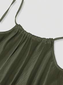 INAWLY Plus Size Solid Color Green Backless Spaghetti Strap Dress, Casual Holiday Style - Green - View 5