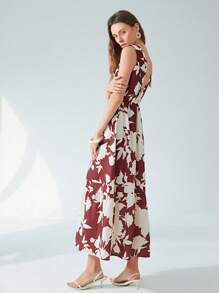 Aveloria Modichic 25 Spring/Summer New Arrival French Vintage Casual Resort Beach Deep V Sleeveless Bowknot Strap Design Waist Fitted Flowy Dress With Bold Print - Red - View 5