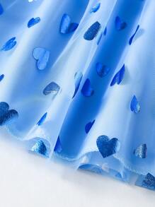 SHEIN Young Girl Valentine's Day Prom Skirt, Fuchsia Heart & Bow Waist Tulle Skirt, Suitable For Cute & Sweet Daily - Blue - View 6