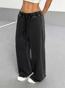 StreetHx Women's Streetwear Vintage Washed Loose Straight Casual Sweatpants, Autumn - Grey - View 6