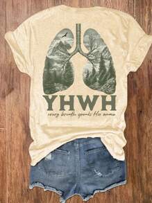 Calvaya YHWH płuca chrześcijańskie, przód i tył, każdy oddech mówi jego imię, imię Boga, plus rozmiar okrągły dekolt krótki rękaw koszula z nadrukiem koszulki damskie topy