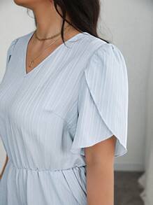 Celure Plus Size Women V-Neck Petal Sleeve Jumpsuits - Baby Blue - View 5