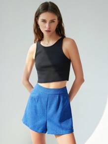 SHEIN Privé Nuevos pantalones cortos elegantes y versátiles para mujer de primavera/verano 2025, de estilo europeo estadounidense, de cintura alta, con cremallera invisible y pierna recta, para vestimenta de negocios elegante y sencilla