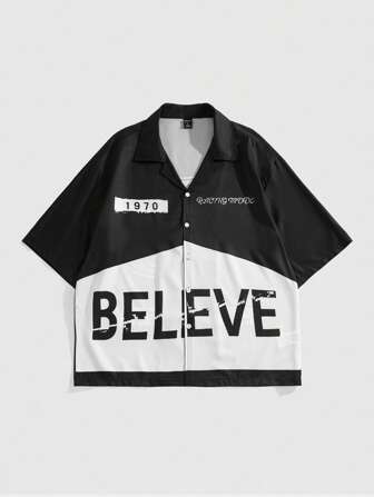 Street Life Men's Oversized Slogan Print Short Sleeve Shirt, Vintage Style Boyfriend Gift