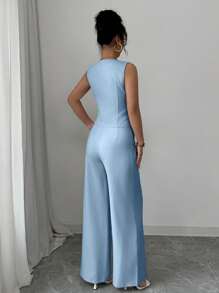 Selianne 2pcs/Set Women Elegant Solid Color Camisole & Pants Set - Baby Blue - View 2