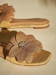 SHUZIA Women's Minimalist Daily Flat Sandals With Bow Decor - Beige - View 5