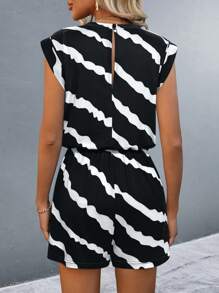 Breezaya Summer Casual Contrast Color Stripe Romper - Black - View 2