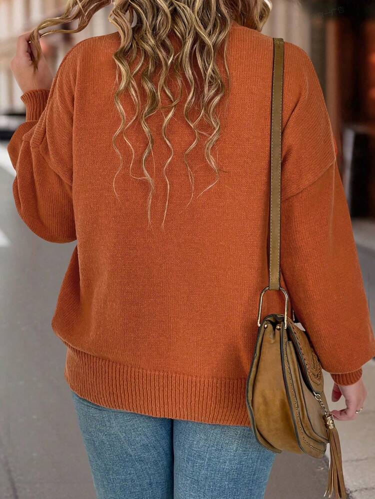 Plus Drop Shoulder Pocket Patched Sweater, For Winter Knit Pullover Fall Autumn