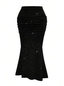 Große Größen Maxirock in Meerjungfrauenform mit Glanz und Raffungen für Damen, elegant