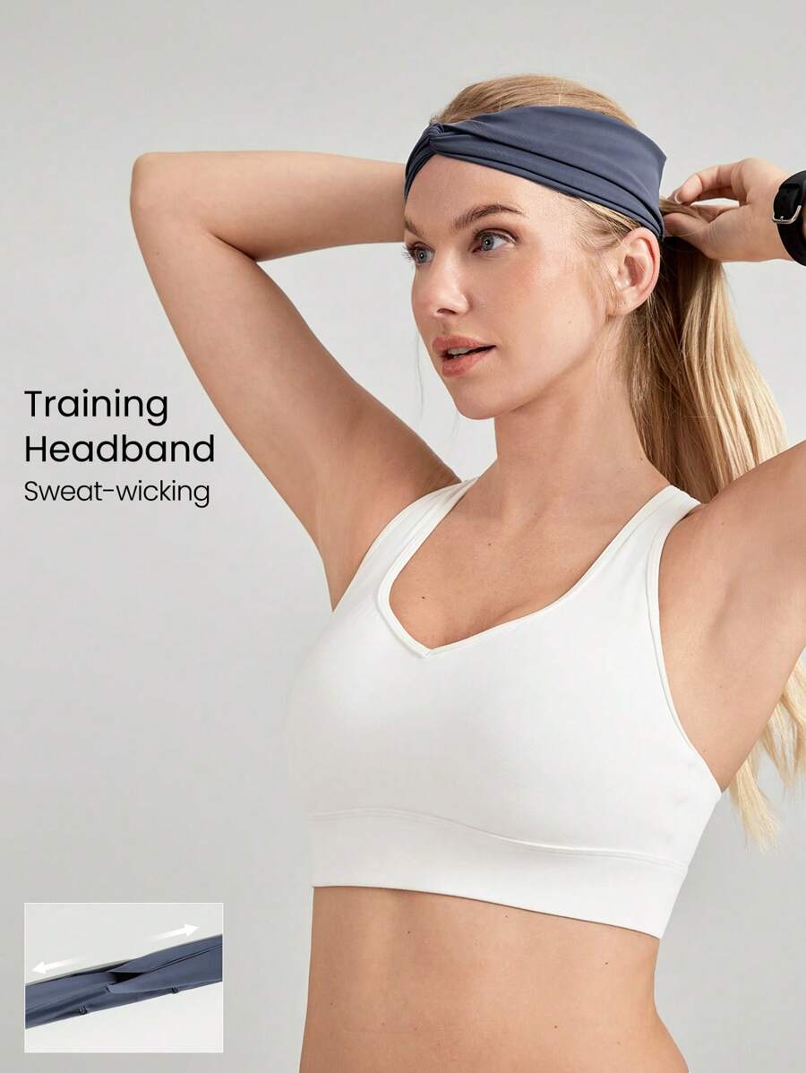 GLOWMODE FeatherFit™-Ribbed Train Hard Twist-Front Sweat-Absorbent Headband - Blue - View 1