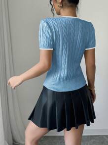 Elenzga 刺绣蝴蝶结装饰女士休闲圆领短袖针织上衣