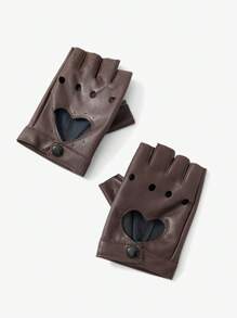 SHEIN ICON 1 Pair Women's Cute Y2K Heart-Shaped Fingerless Gloves, Suitable For Night Club, Casual Wear, Concerts/Festivals