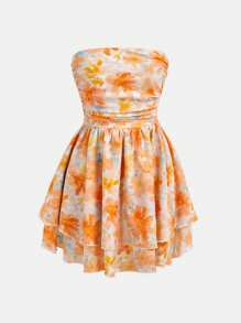 Girlism 少女黄色抹胸分层下摆连衣裙，春夏季适合度假、节日、午餐、音乐节 - 彩色 - 查看 7