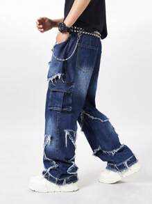 Manfinity Hypemode Men's Simple Fashion Denim Long Pants, Suitable For Summer - Dark Wash - View 3