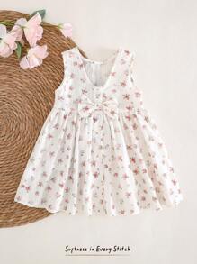 Cozy Pixies Vestito casual e versatile per bambina con scollo rotondo, senza maniche, in vita, con motivo floreale ditsy