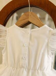 Souflis Souflis Baby Girl Spring/Summer Solid White Sleeveless Round Neck Net Mesh Dress, Fresh Fairy Style, Simple No Pattern, Flowing Skirt, Suitable For Holidays, Elegant Outings, Comfortable House Wear. Random Floral Quantity - White - View 3