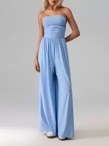 SHEIN Unity Casual Pleated Loose Jumpsuit, Simplistic And Fashionable Design, Suitable For Summer