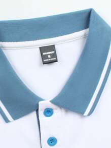 Manfinity Homme Camiseta polo de manga corta informal y versátil con bloques de color para hombres