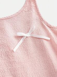 SHEIN 少女休闲优雅度假连衣裙，粉色细肩带连衣裙，带蝴蝶结和荷叶边下摆，适合春夏季外出和度假 - 粉色 - 查看 4