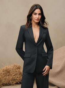 Anewsta 商务休闲优雅老钱风格女士两件套西装套装：西装外套 + 直筒裤，梅拉德色调