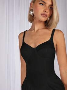 COSMINA Đầm yếm dài màu trơn cho nữ, thời trang tối giản phù hợp cho mùa hè - màu đen - Xem 6