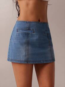 Forever 21 New Autumn/Winter Vintage Washed Mini A-Line Denim Skirt - Light Wash - View 5