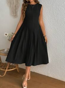 SHEIN Round Neck Sleeveless Dress Maternity Dress - Black - View 4