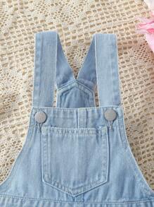 年轻女孩牛仔背带裤，心形印花，粉色，舒适，百搭，休闲，简约，学院风