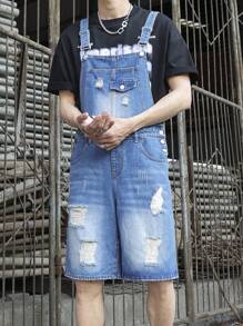 Manfinity EMRG Men's Casual Jeans With Pockets, Distressed Hem & Suspender Detail - Medium Wash - View 4